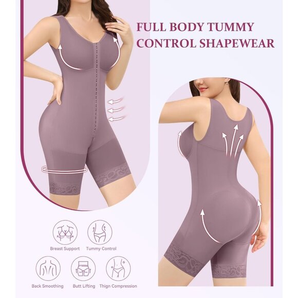 Women's Purple Bodysuit Shapewear Tummy Control Body Shaper Post Surgery Fajas - Picture 2 of 6
